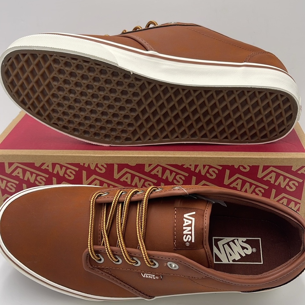 Vans WMNS Brown Leather Sneakers White Accents Atwood (Leather)Brown/ Marshmallo - Picture 4 of 16